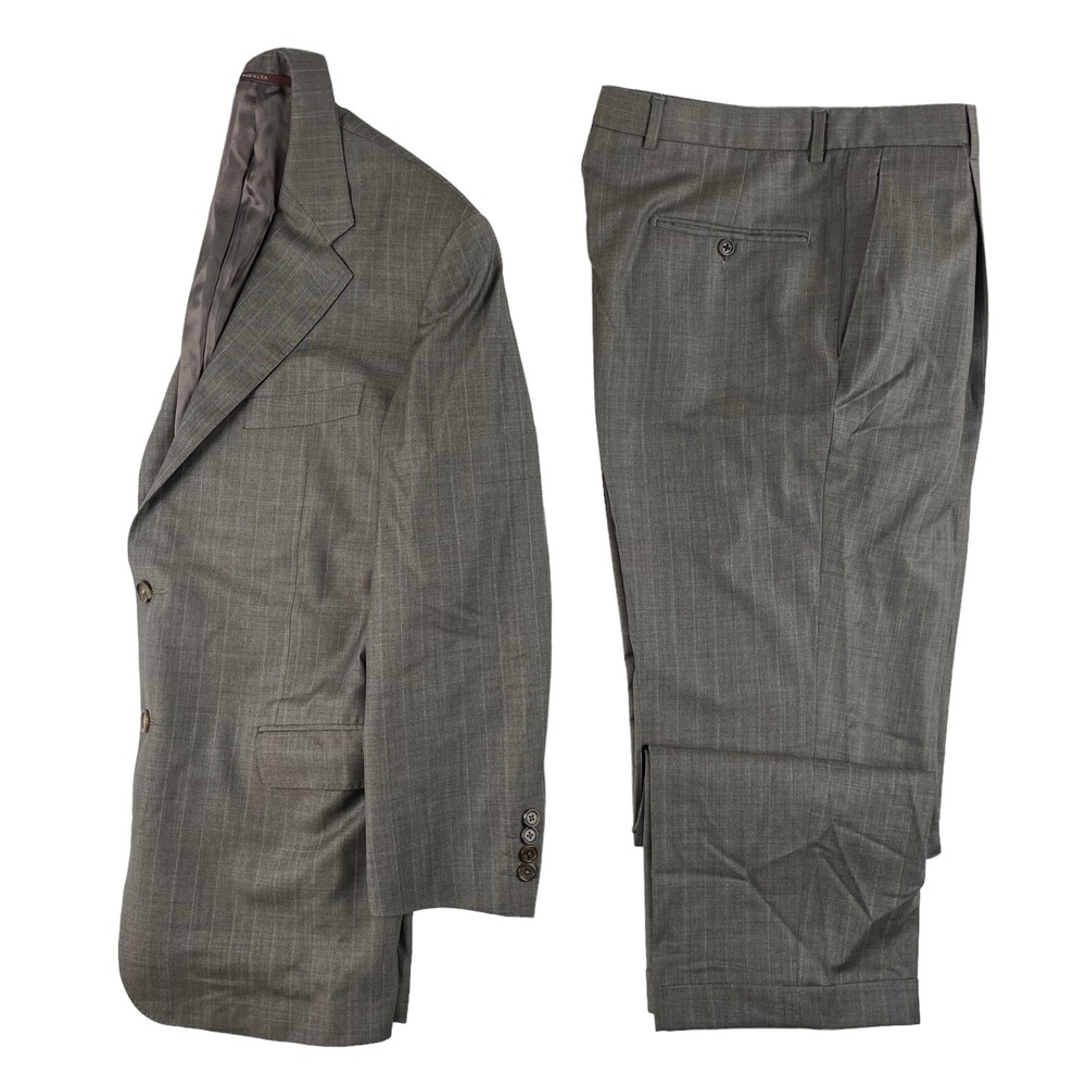 Hickey Freeman Mens Gray Blue Striped Wool Blazer 44R Pant 32x26 2 Piece Suit